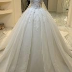 Sweetheart Off-the-Shoulder Appliques Lace Ruffles Wedding Dress in Long A-Line Style