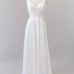 Sweetheart Spaghetti Strap Appliques Chiffon Wedding Dress in Long A-Line Style