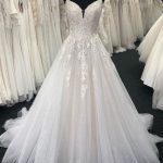 Sweetheart Tulle Lace Spaghetti Straps Wedding Dress in Long A-Line Style