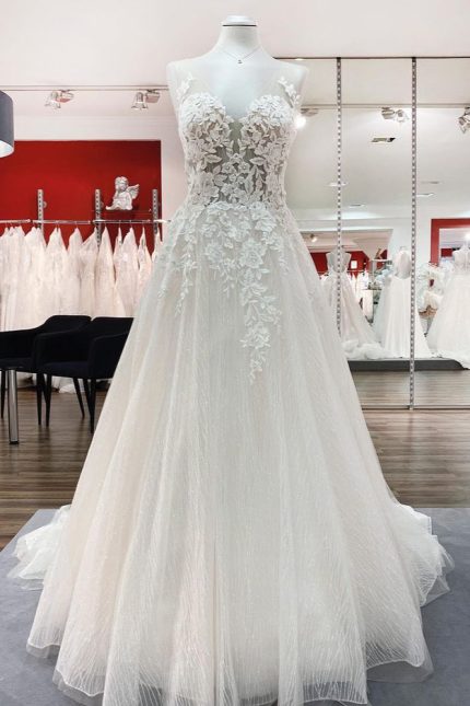 Sweetheart Tulle Open Back Wedding Dress in Long A-Line Style