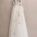 Tulle V Neck Lace Applique Wedding Dress in Long A-Line Style