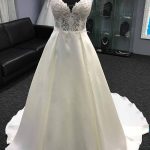 Halter Satin Wedding Dress with V Neck in Long A-Line Style