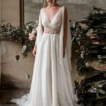 Ruffles Chiffon Wedding Dresses with V Neck in Long A-Line Style