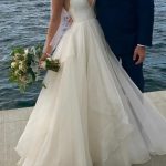 Satin Tulle Open Back Wedding Dresses with V Neck in Long A-Line Style