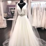 Satin Tulle Wedding Dress with V Neck in Long A-Line Style