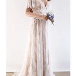 Tulle Lace Wedding Dresses with Sleeves and V Neck in Long A-Line Style
