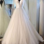 Tulle Satin Wedding Dress with V Neck in Long A-Line Style