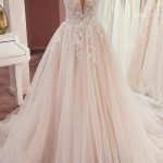 A-Line V-Neck Wedding Dress with Wide Straps and Exquisite Lace Appliques