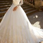 Ball Gown with Off the Shoulder Neckline and Graceful Lace Tulle Adorned with Sleeves