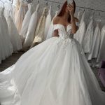 Ball Gown with Sweetheart Neckline showcasing Off-The-Shoulder Satin Design