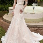 Mermaid Wedding Dress with Bateau Neckline and Sweep Brush Train showcasing Lace Details and Sleeves