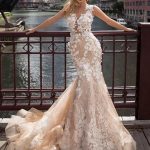 Mermaid Wedding Dress with Jewel Neckline and Chapel Train featuring Lace and Tulle in a Backless Style