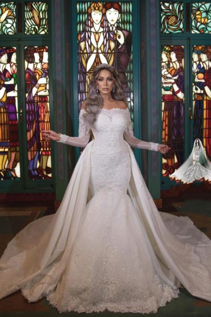 Detachable Sleeves Off-the-Shoulder Mermaid Wedding Dress