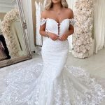 Lace Backless Off-the-Shoulder Tulle Wedding Dress