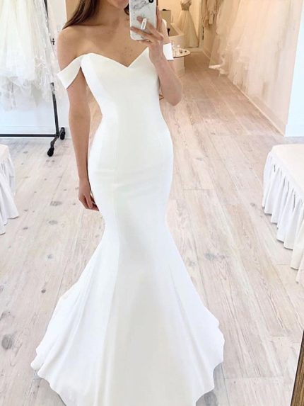 Satin Off the Shoulder Mermaid Wedding Dress