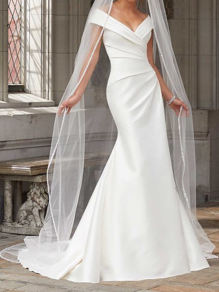 Satin Off the Shoulder Mermaid Wedding Dress Romantic