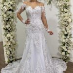 Tulle Lace Backless Off-the-Shoulder Wedding Dress with Sleeves