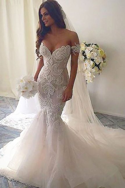 Tulle Lace Off-the-Shoulder Mermaid Wedding Dress