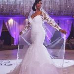 Scoop Neck Court Train Organza Mermaid Wedding Dress with Sleeves