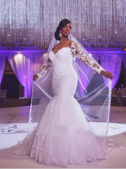 Scoop Neck Court Train Organza Mermaid Wedding Dress with Sleeves