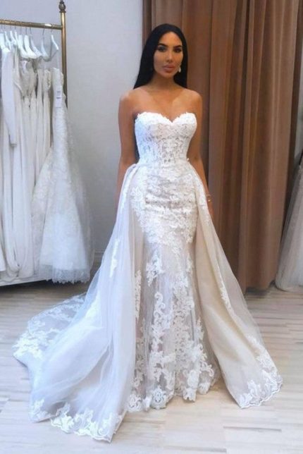 Sweetheart Appliques Lace Tulle Mermaid Wedding Dress