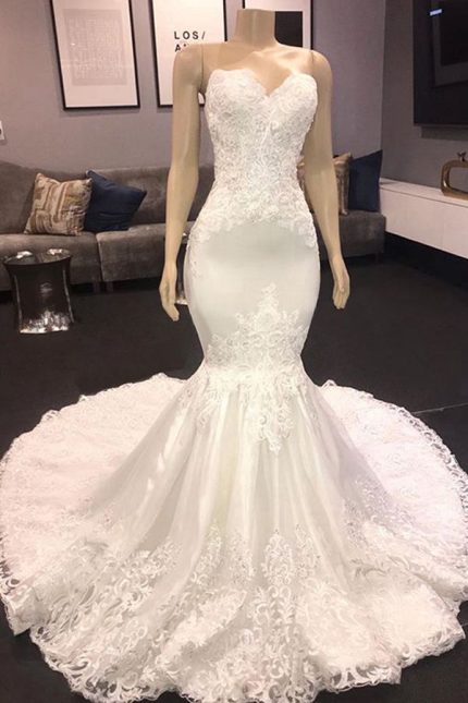 Sweetheart Appliques Lace Mermaid Wedding Dress