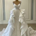 Sweetheart Appliques Lace Mermaid Wedding Dress with Detachable Train
