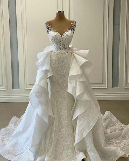 Sweetheart Appliques Lace Mermaid Wedding Dress with Detachable Train