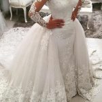 Sweep Brush Train Lace Tulle Wedding Gowns with Sleeves