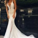Graceful V-Neck Tulle Lace Mermaid Bridal Gowns