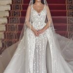 Detachable Train V-Neck Tulle Lace Mermaid Wedding Gown