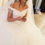 Beaded Backless Tulle Off-Shoulder Princess Wedding Gown with Tassel