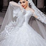 Tulle Lace Princess Wedding Dress with Beads and Appliques Sleeves
