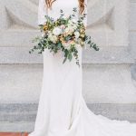 V-Neck Sweep Brush Train Chiffon Lace Sheath Bridal Gowns with Sleeves