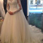 Jewel Neck Court Train A-Line Lace Tulle Wedding Gowns