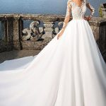 Jewel Neck Court Train Satin A-Line Bridal Dresses