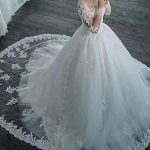 Jewel Neck Lace Tulle A-Line Wedding Gowns
