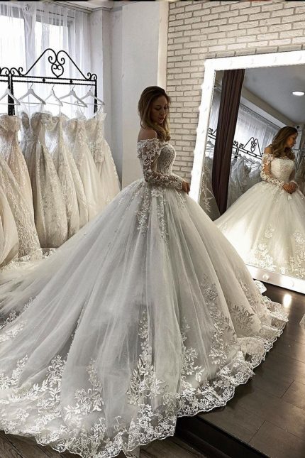 Illusion Off-Shoulder Ball Gown Bridal Dress