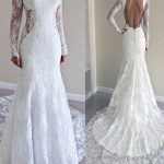 Open Back Chapel Mermaid Lace Bridal Gown with Long Sleeves