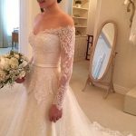 Chapel Lace Train Off-Shoulder Wedding Dress