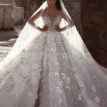 Sweetheart Beading Floral Lace Ball Gown Wedding Dresses Long Sleeves