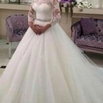 Customized Tulle Lace Ball Gown Wedding Dress Long Sleeves