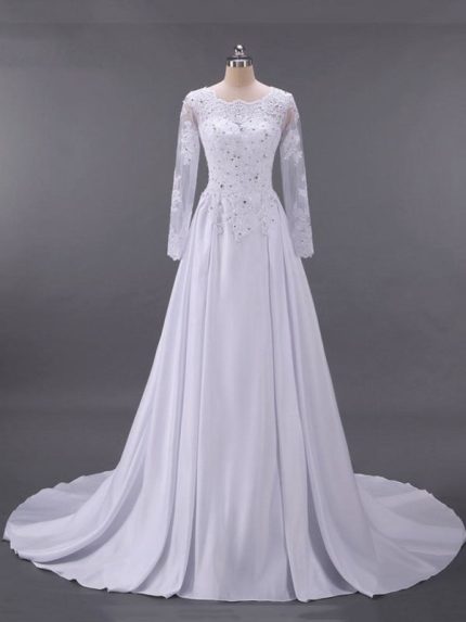 Sweep Train Wedding Dresses with Beaded Detail and Long Sleeves