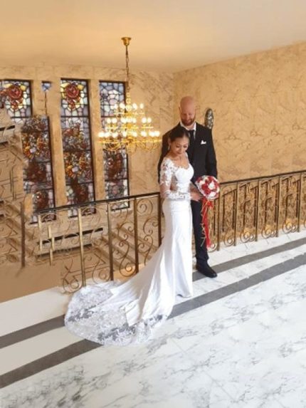 Mermaid Wedding Dresses with Lace Appliques Long Sleeves