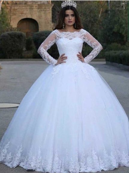 Elegant Lace Appliques Wedding Dresses with Long Sleeves