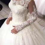 Lace Ball Gown Wedding Dress with Sweep Train Long Sleeves