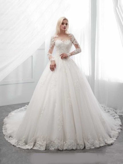 Lace Ball Gown Wedding Dresses with Long Sleeves