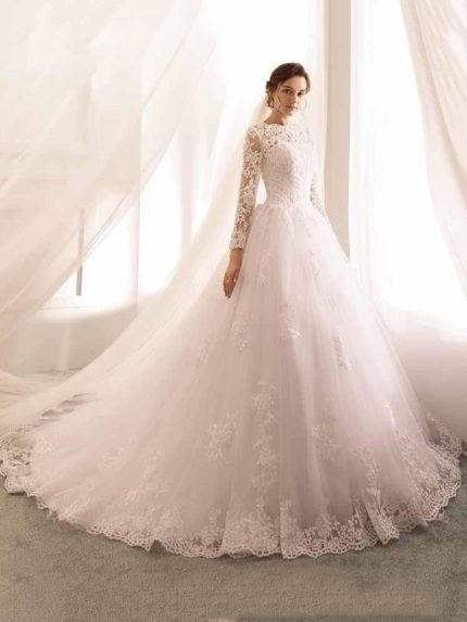 White Mermaid Bridal Gown with Trendy Overskirt Long Sleeves