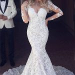 Mermaid Tulle Wedding Dress with Off-the-Shoulder Neckline and Lace Appliques Long Sleeves