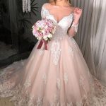 Lace Sheer Tulle Wedding Dresses with Open Back and Overskirt Long Sleeves
